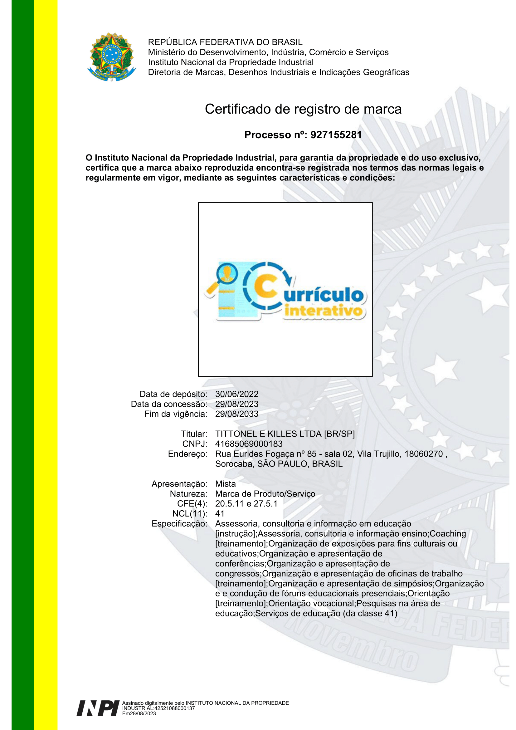 Certificado de Registro de Marca 1